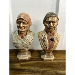 Vintage Holland Mold Ceramic Bust Of Old Salty Dog & Old Sea Hag Stunning